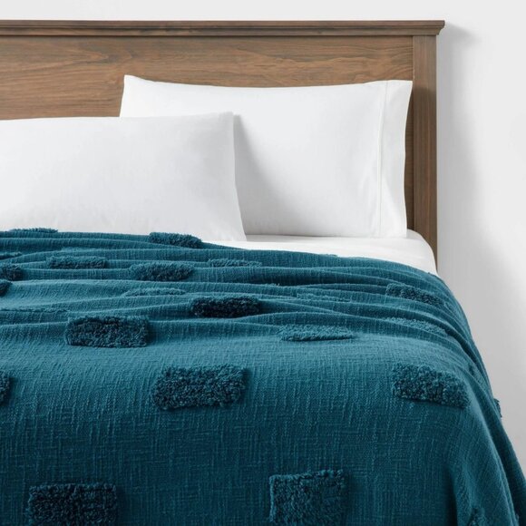 Threshold Dark Teal End of Bed Tufted Oversized Throw Accent Blanket 60" x 80" - Picture 1 of 7
